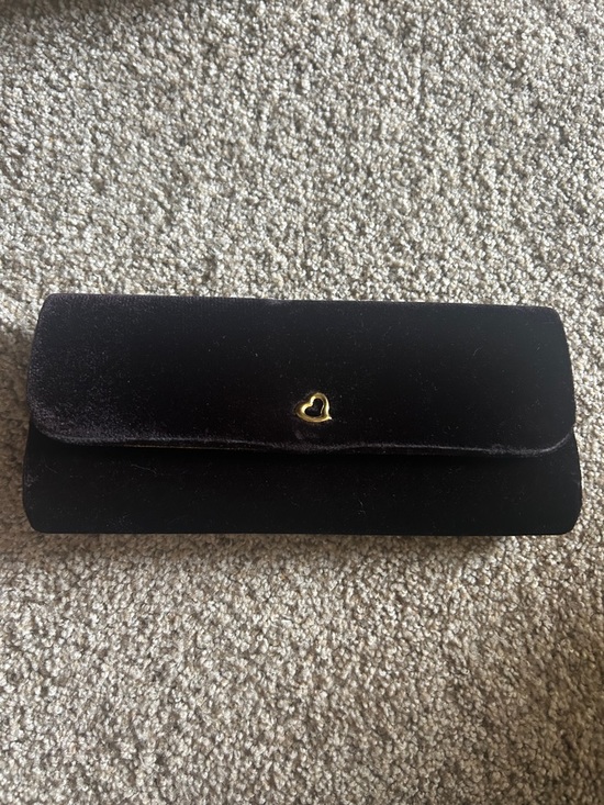Victoria's Secret Handbags - Victoria's Secret Black Velvet Clutch with Gold Heart Accent